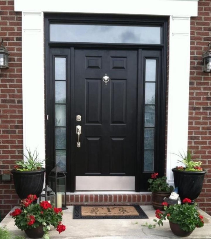 Front door of a home painted black